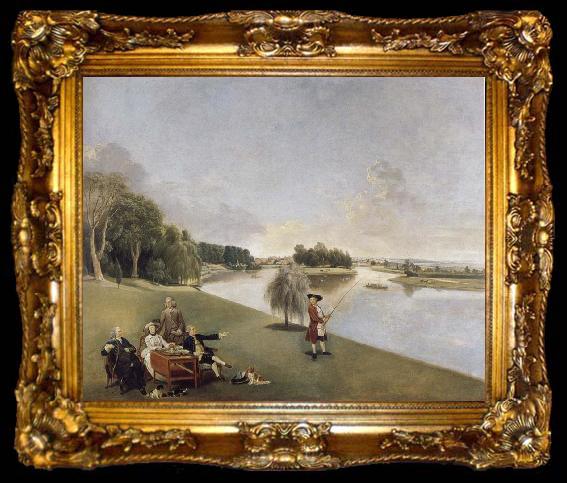 framed  Johann Zoffany A View of the grounds of Hampton House with Mrs and Mrs Garrick taking tea, ta009-2